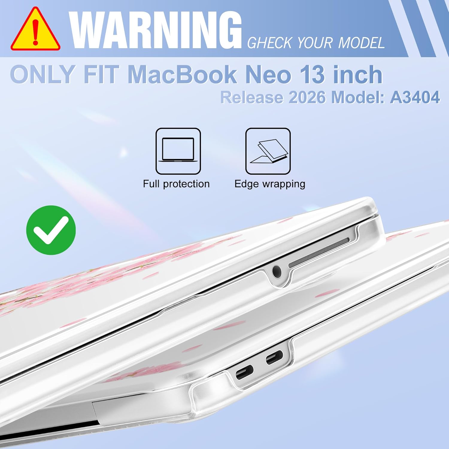 May Chen Compatible with MacBook Neo 13 inch Case 2026 Model A3404, Plastic Hard Shell,Keyboard Cover,Screen Protector,Dust Plug, for MacBook Neo 13" with A18 Pro Chip, Cherry Blossom