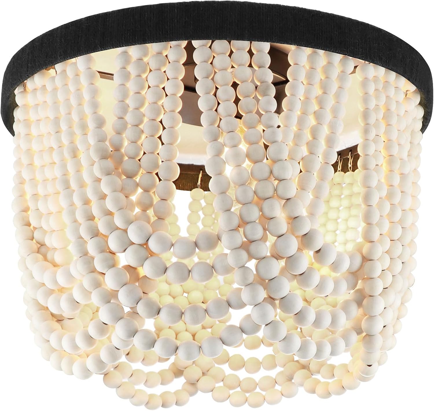 LYOOWNG Boho Wood Beaded Chandelier, Rustic Semi Flush Mount Ceiling