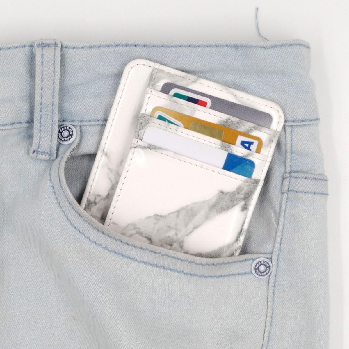 kandouren Slim Minimalist RFID Leather Wallets,Thin Front Pocket Wallet,Credit & ID Card Holder for Men & Women(White Marble)
