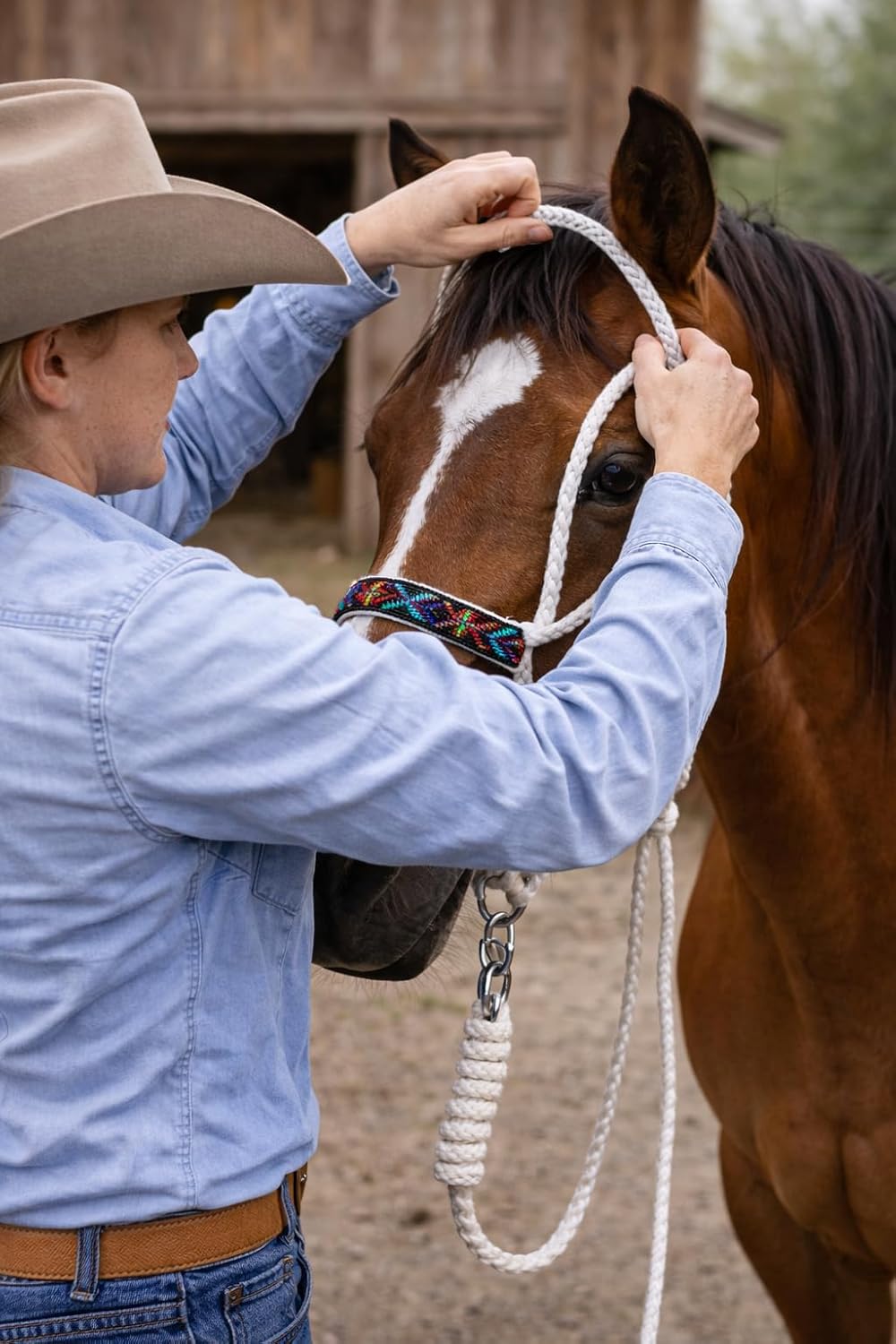 Nylon Horse Western Western Rope Braided Halter Lead w/Beaded Noseband 606RT22