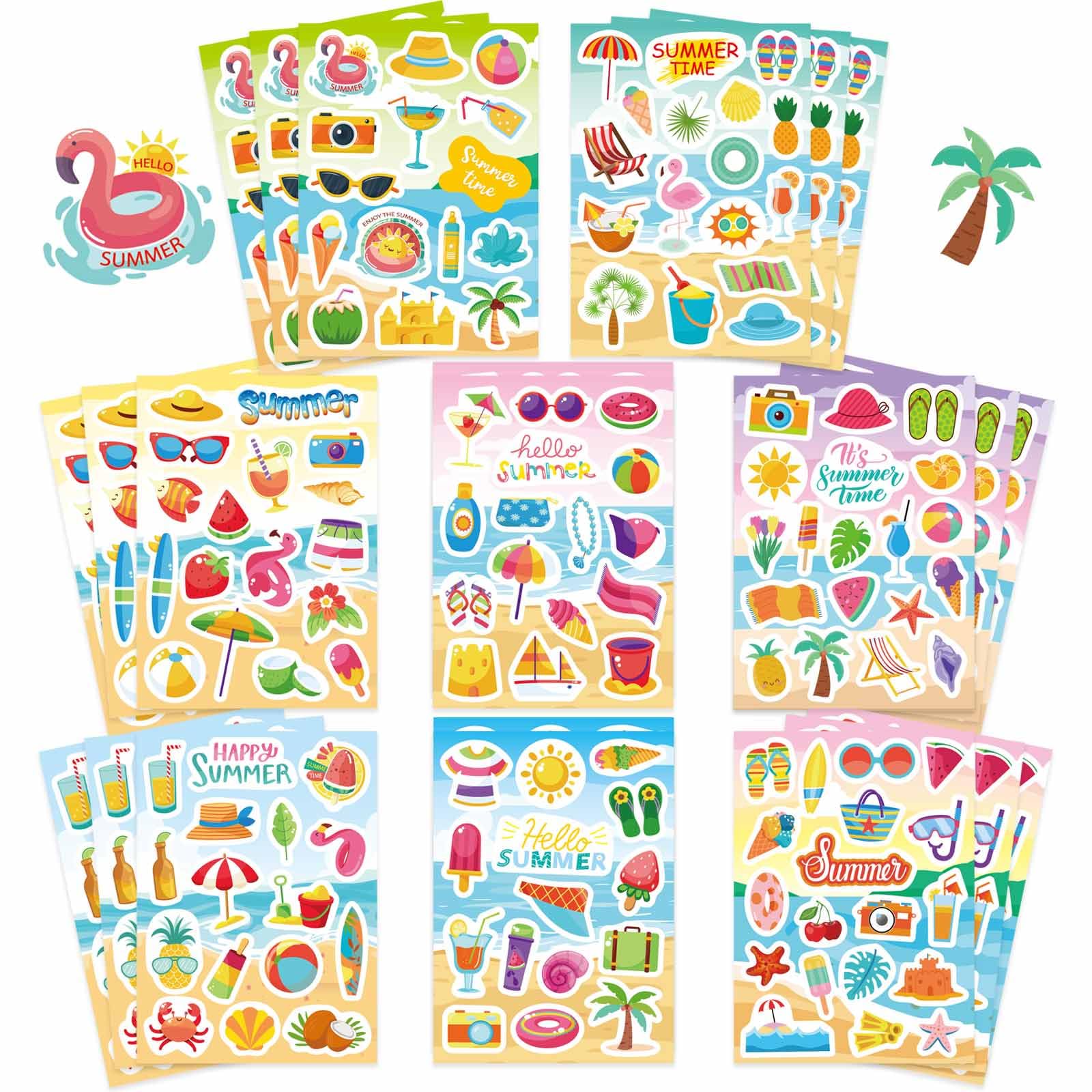 24 Blatt Hawaiianische Sommer-Aufkleber – Mix-and-Match Gesichter, Tropische Motive Für Basteln & Dekorieren