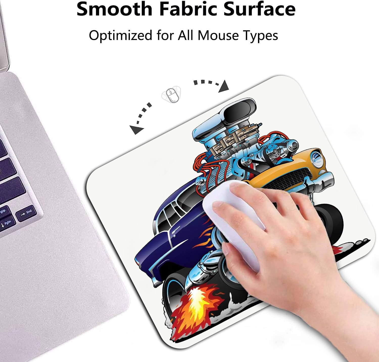 Race Car Mouse Pad, Classic Hot Rod Muscle Car with a Big Engine Desk Mat image 3