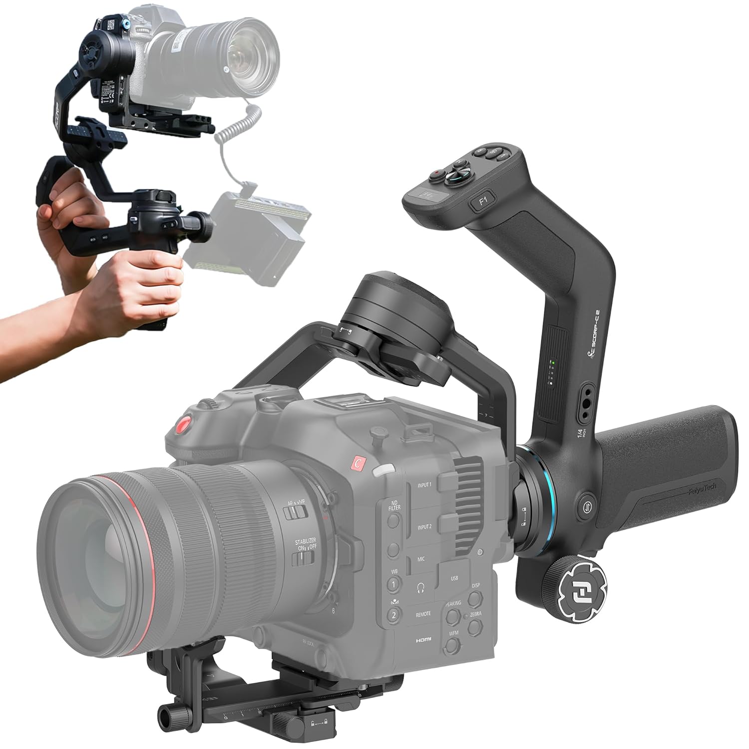 Feiyu SCORP-C 2 Camera Gimbal Stabilizer – 7.7lb Payload, AI Tracking, Bluetooth Shutter Control, Compatible with Canon/Sony/Nikon