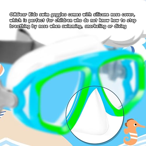 Miniatura 3 de OMGear Gafas de natación para niños con cubierta para la nariz, correa de tela, máscara de buceo para niños (4-16) equipo de esnórquel juvenil, Azul