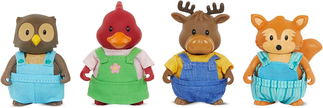 Lil Woodzeez Friendz Club Forest Set with Moose, Fox, Owl, and Cardinal 4 Collectible Posable Doll Figures for Imaginative Pretend Play Ideal Gift for 3+ Years