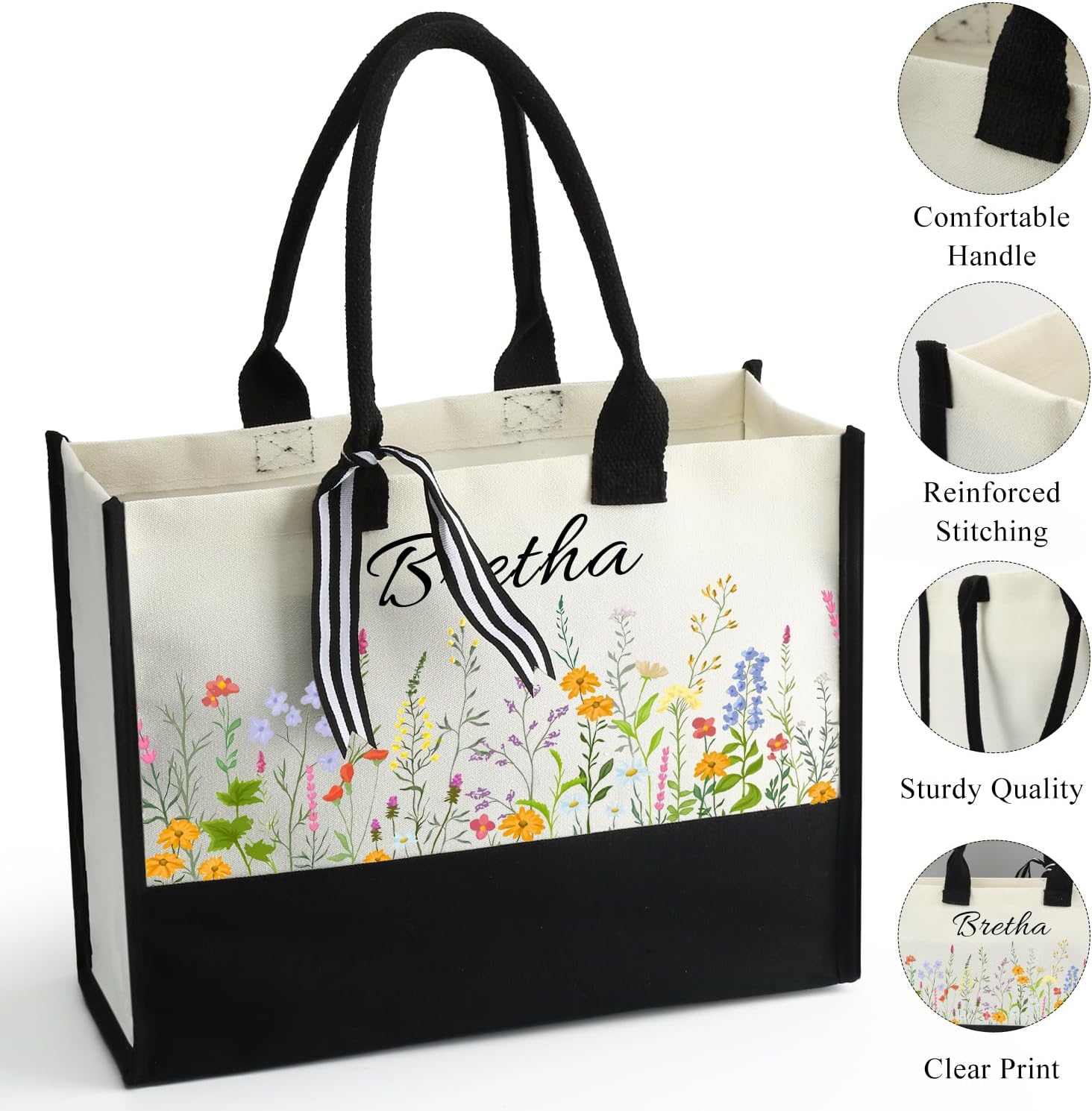 Personalized Canvas Tote Bag Makeup Bag Birthdays Gift Set for Women Mom Teacher Friend Bridesmaid Wedding Beach Gifts