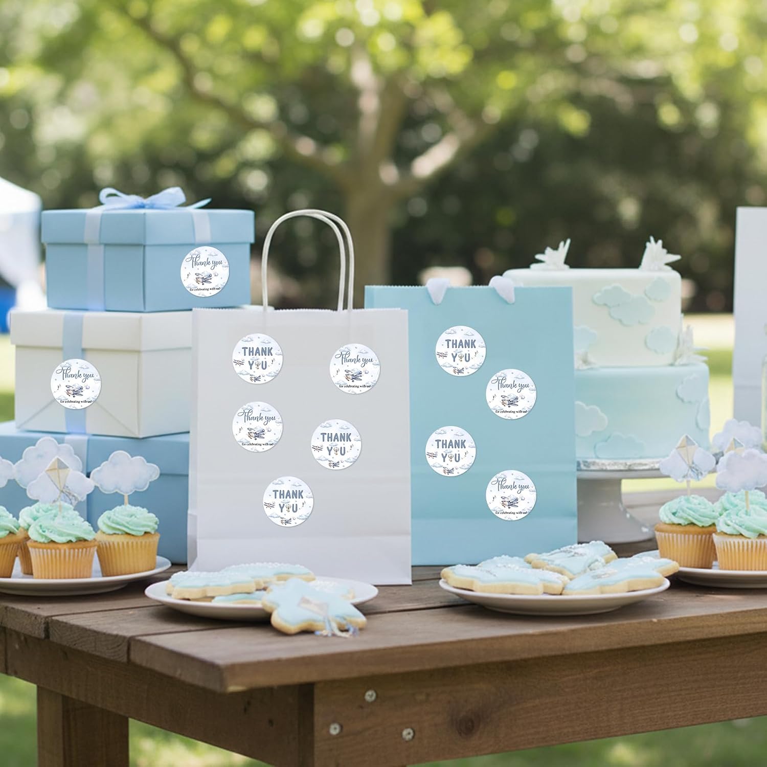 Blue Airplane Baby Shower Thank You Stickers Vintage Airplane Stickers for Boys Travel Theme Gender Reveal Baby Shower Party Decor Supplies image 4