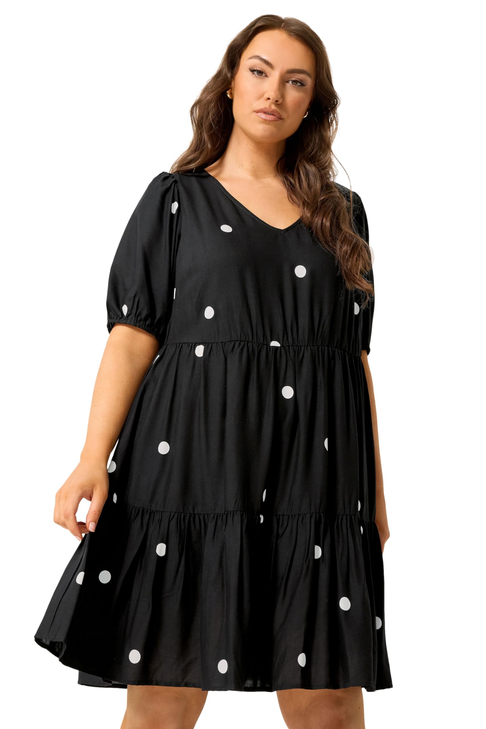 Yours Women's Black Polka Dot Tiered Smock Dress In Size 20