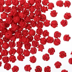 Pandahall 50pcs Red Cinnabar Rose Beads - 20mm Carved Buddha Mala Jewelry Making Supplies