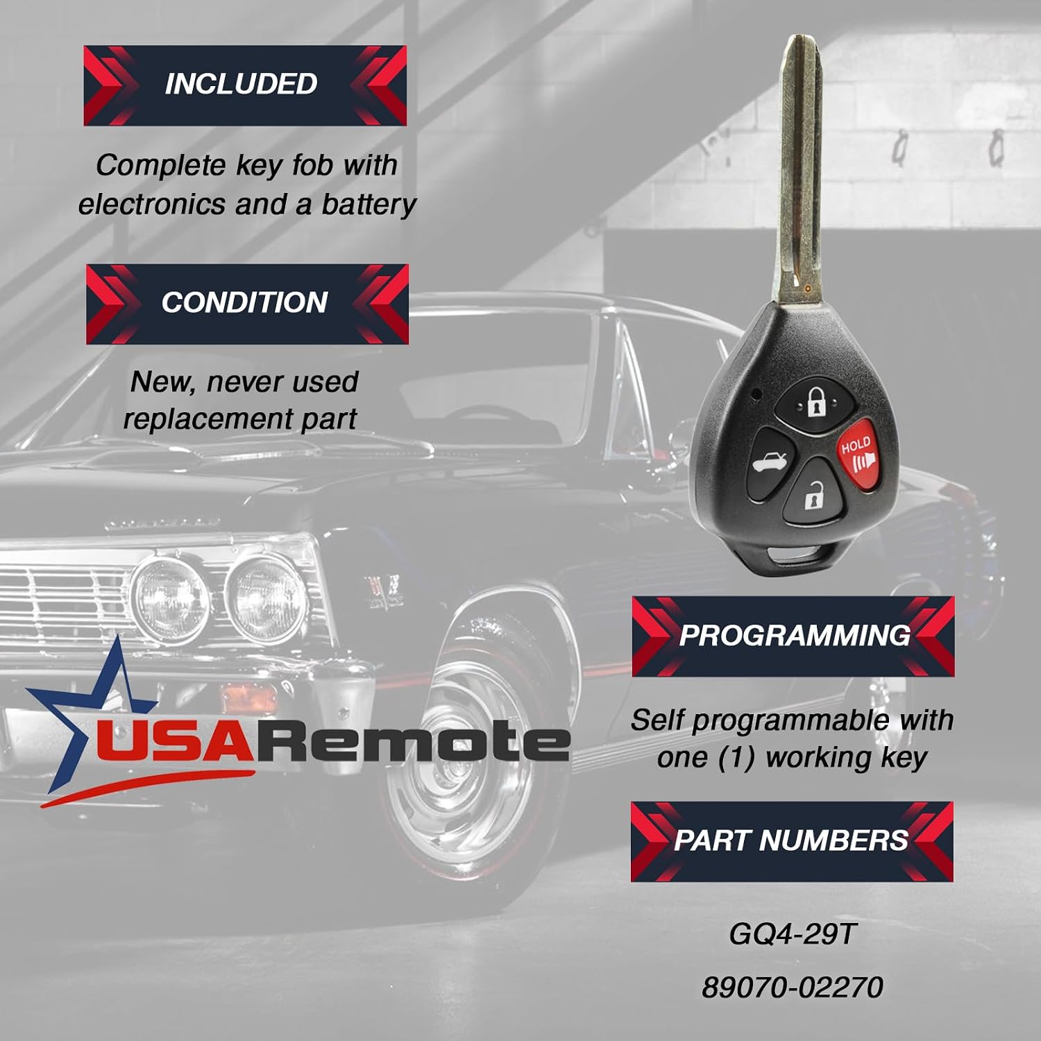 Car Key Fob Keyless Entry Remote fits 2008-2012 Toyota Avalon & 2008-2010 Corolla (GQ4-29T, 1470A-10T)