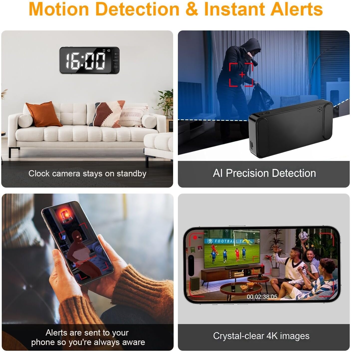 4K Home Camera Clock, WiFi mini Security cam, Automatic time Synchronization Magnetic Alarm Clock, 5000mAh Ultra Long Battery Life, Indoor Nanny Cameras Baby pet Monitor, The APP is Easy to Operate image 5