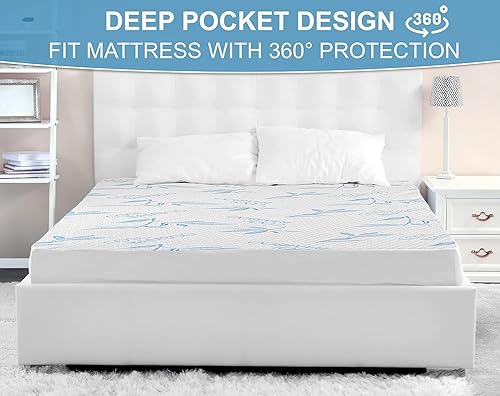 Miniatura 6 de Protector de colchón impermeable de bambú refrescante con cremallera, ultra suave y transpirable, hipoalergénico, funda de colchón jacquard de