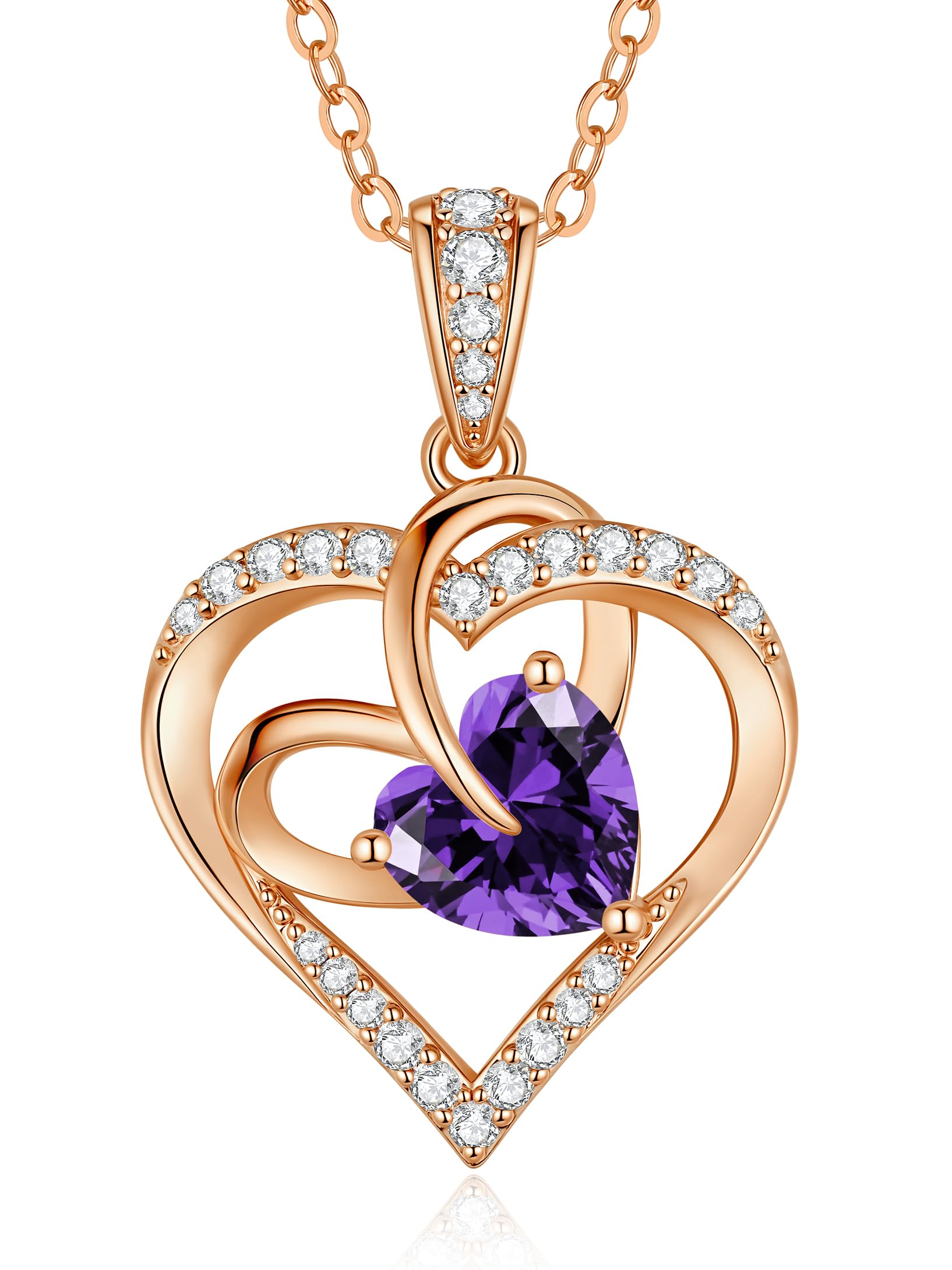 CDE Kette Damen Ewigkeitsherz Herzkette Rosegold Rhodinierung Halskette für Frauen Geburtsstein Herzanhänger Schmuck Geschenke für FrauenSie zum Muttertag Geburtstag Valentinstag Weihnachtsgeschenke