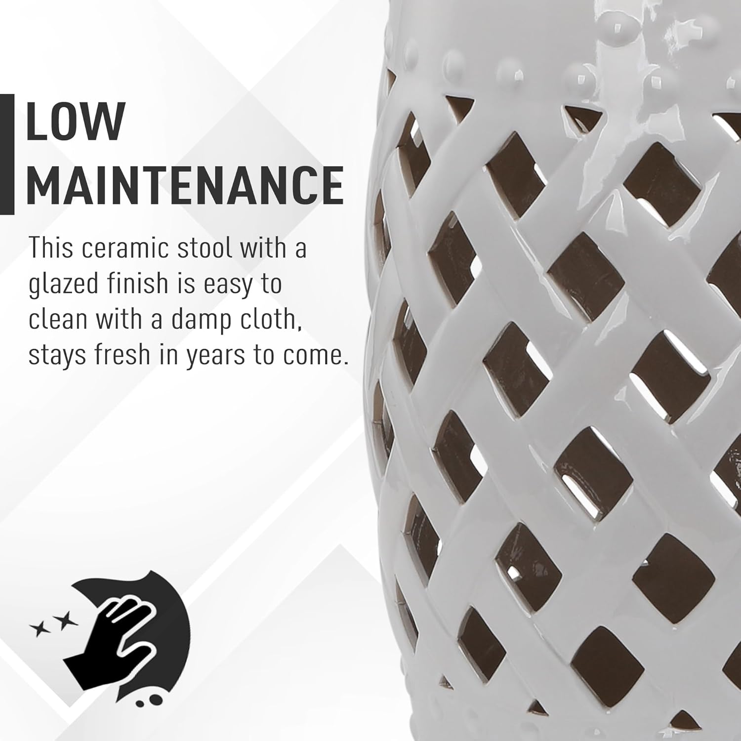 Outsunny 13" x 18" Ceramic Garden Stool with Woven Lattice Design & Glazed Strong Materials Decorative Outdoor Stool, White