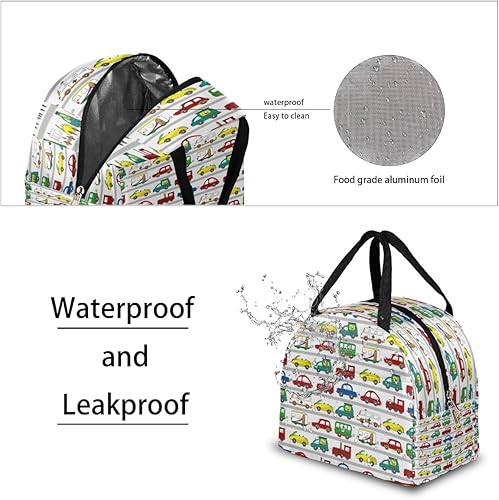Miniatura 3 de Cartoon Colorful Car Lunch Tote Bag for Women Adult Men Transport Insulated Lunch Box Small Leakproof Cute Lunchbox Cooler Bag Reusable Lunch Bag