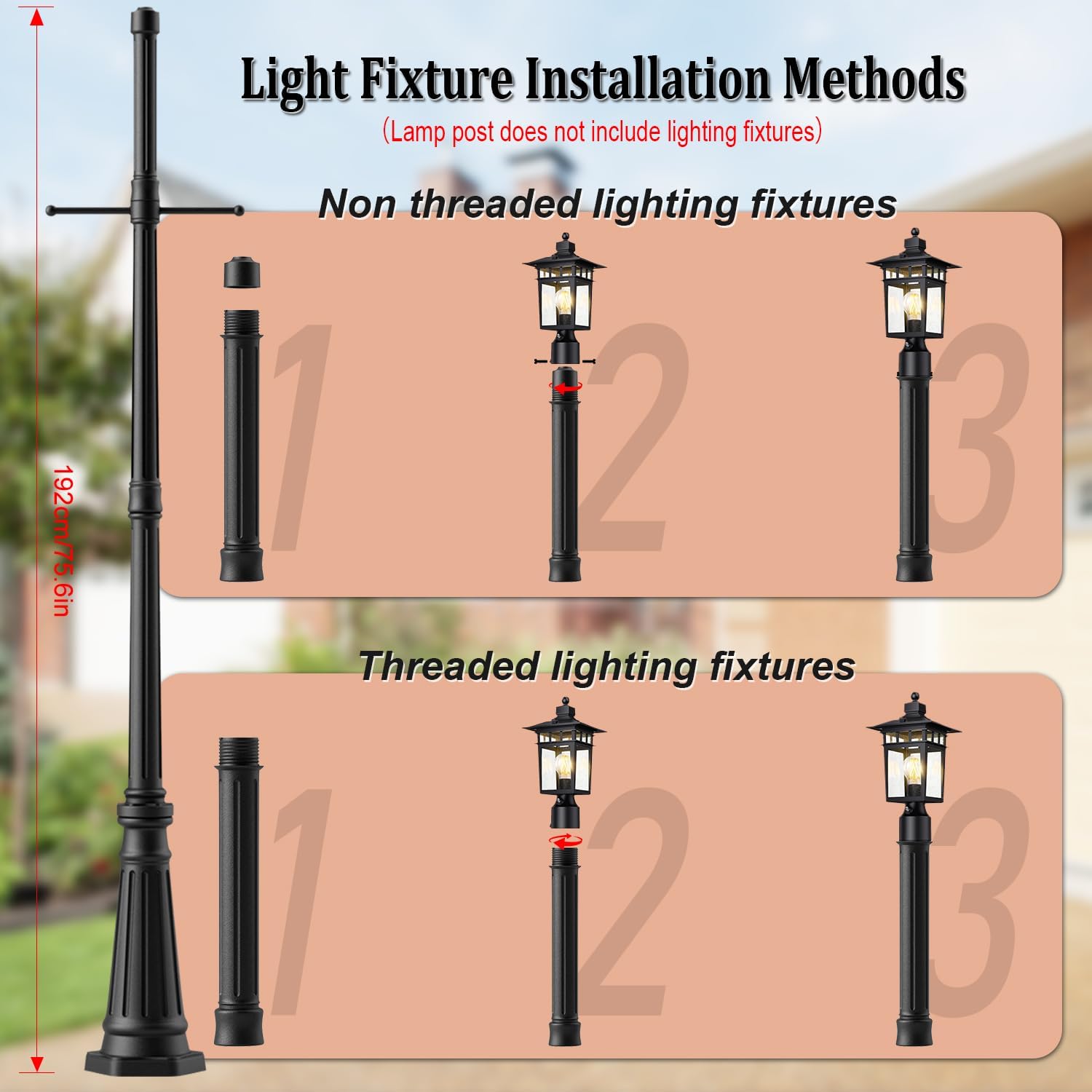 76" Vintage Cast Aluminum Lamp Post - with Crossbars Outdoor Solar Light Pole, Black Matte Waterproof Coating Post Light for Garden, Driveway, Pathway, Porch, Yard