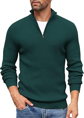 DENIMHOLIC Men High Neck Zipper Full Sleeve Cotton Knitted Winter Sweater (in, Alpha, L, Elle Green)