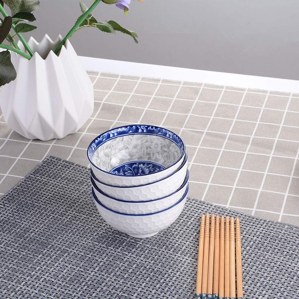 electromax Keramische serveerschalen, Chinese rijstkom met geschenkdoos, Japanse aardewerkkommen, porseleinen serveerschalen voor rijst, soep, dessert, snack, 300 ml, set van 6