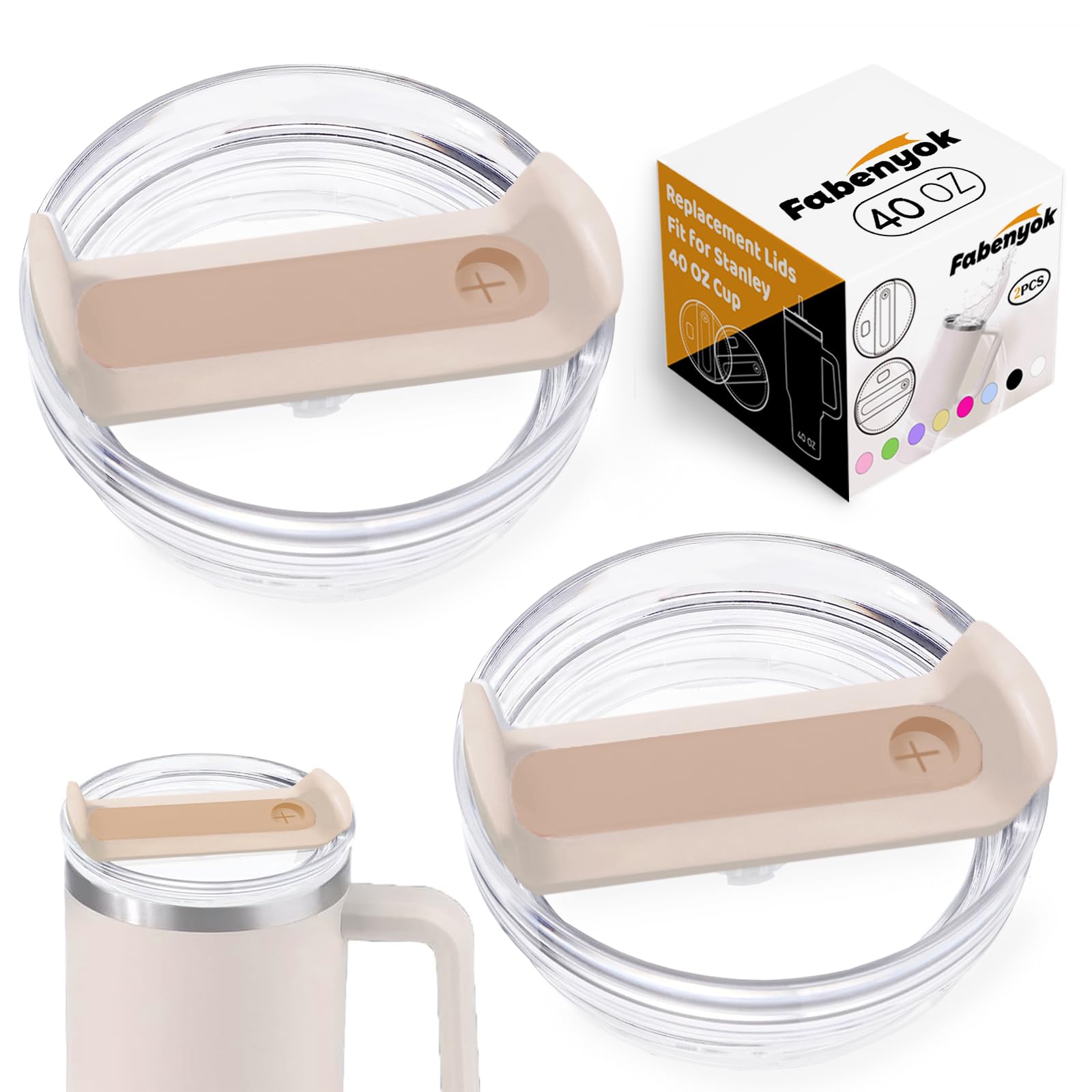 Photo 1 of Fabenyok 40 OZ Tumbler Lid Replacement Fit for Stanley Cup, 2 Pack Clear Replacement Lids Fit for Stanley Travel Tumbler, Spill Proof Tumbler Covers for Stanley Cup Accessories (Clear - Rose Quartz)