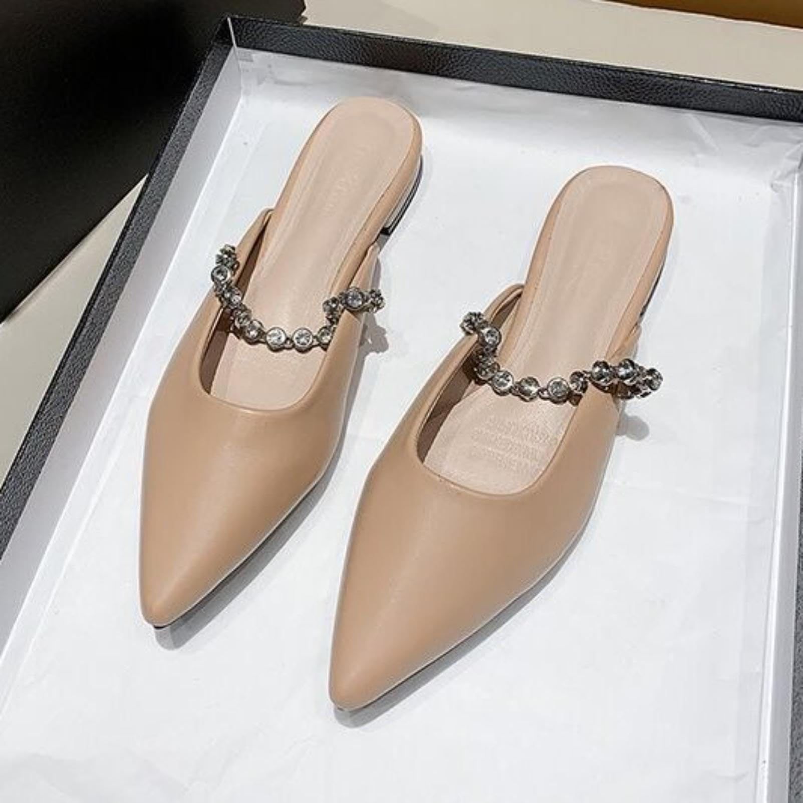 Generico Donna Sandali Mule con Punta Appuntita E Catena di Cristalli