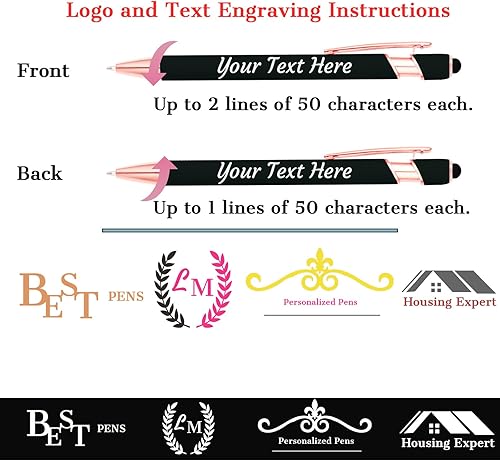 Miniatura 2 de LMJUEJIN Bolígrafos personalizados con nombre o logotipo, tinta negra, 12 bolígrafos personalizados de metal con grabado sin lápiz capacitivo,