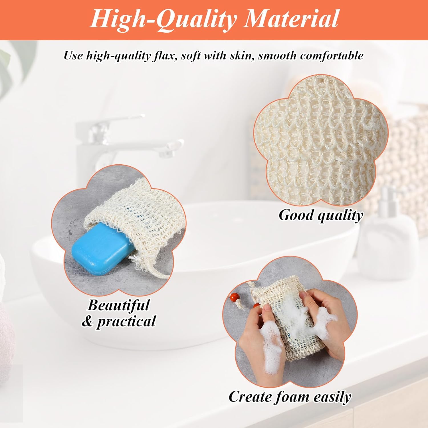 80 Pack Sisal Soap Saver Bag Exfoliating Soap Mesh Pouch with Drawstring Bar Wooden Bead Foaming and Drying Exfoliating Net for Bath and Shower