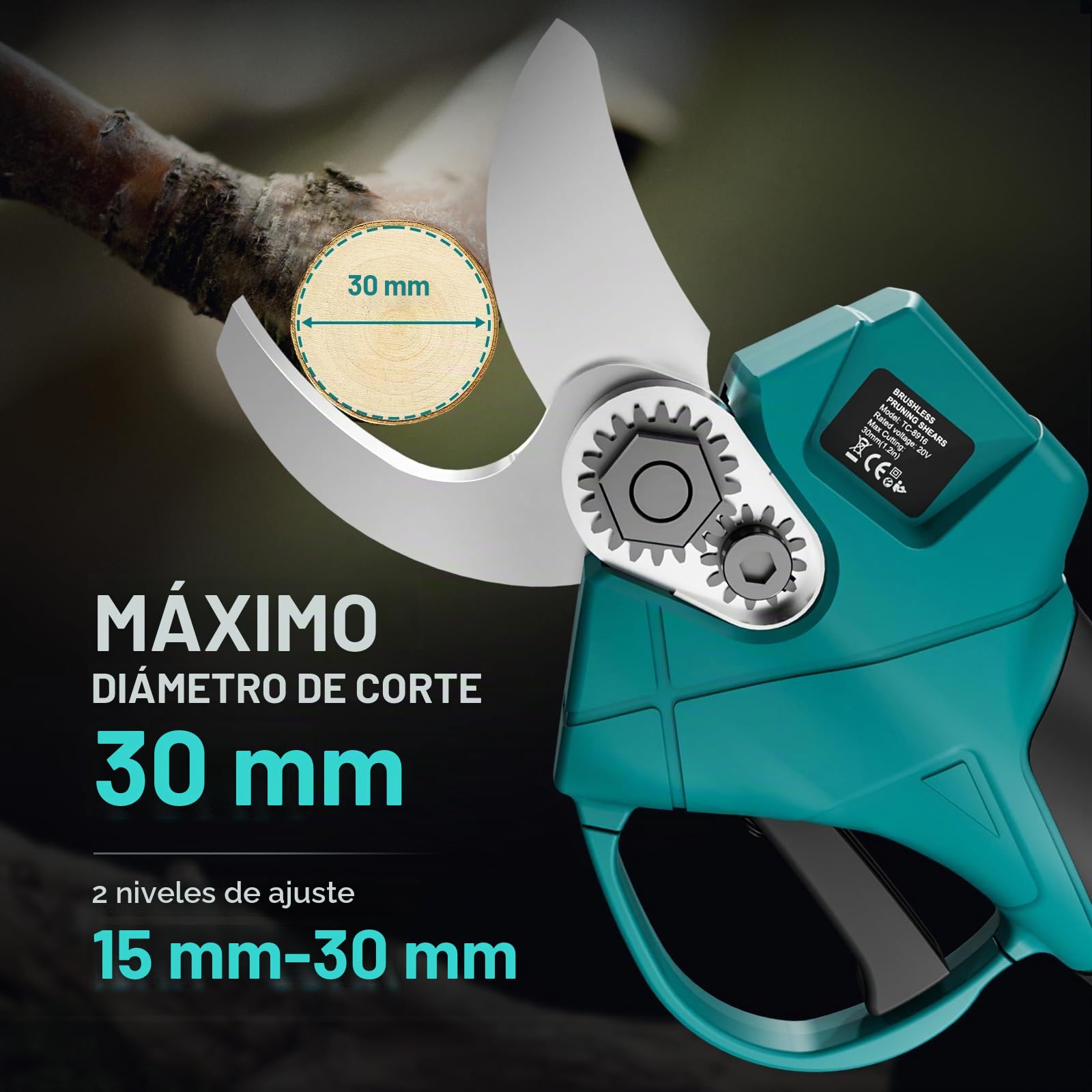 Geevorks Tijeras de Podar Electricas,Tesoura de Podar Electrica, 20 V Tijeras de Podar Bateria,Diámetro de Corte de 30 mm,con 2 x 2000mAh Baterías,Alta Eficiencia, Corte Suave