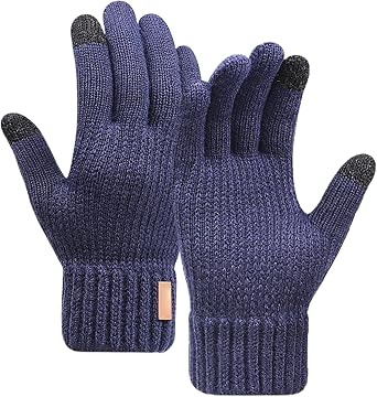 Winter Gloves, Double Layer Winter Warm knitted Mittens, Touch Screen Gloves for Running, Cycling, Hiking