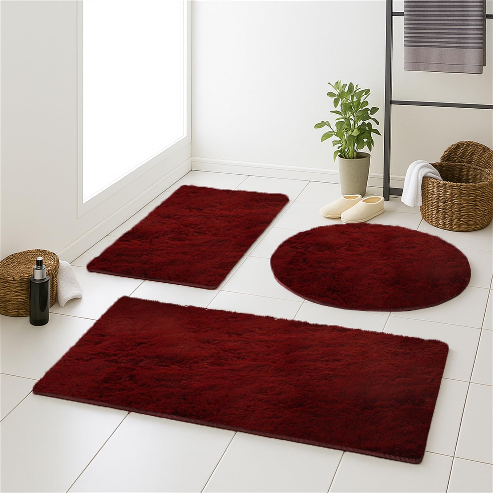 Tapis de bain antidérapant vin rouge 60x120cm lavable en machine pour douche