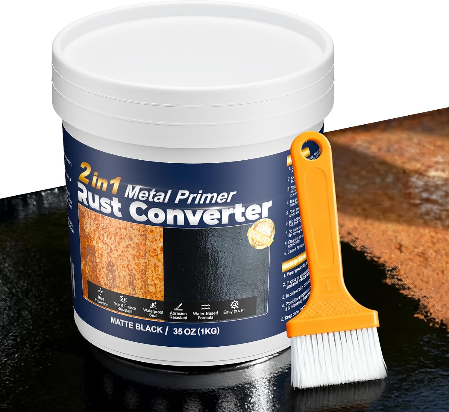 XIUFUDAW 2-in-1 Rust Converter & Metal Primer - 35 oz Black Rust Inhibitor Paint for Automotive, Fences, Furniture