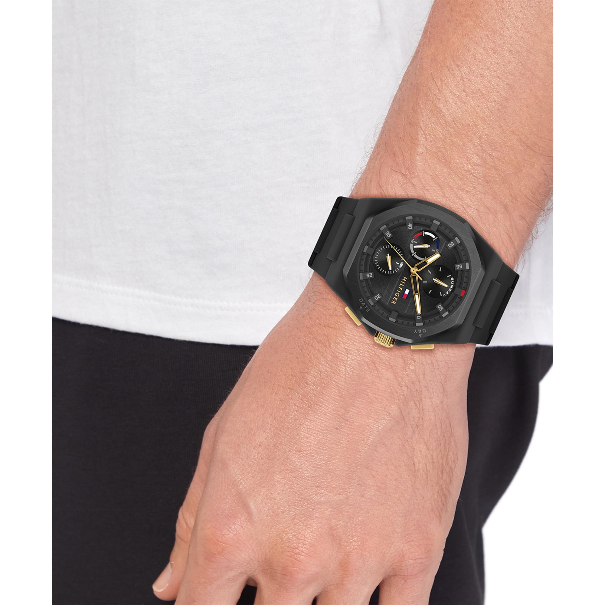 Tommy Hilfiger Reloj Analógico de Cuarzo Multifunción para Hombre con Correa de Silicona Negra - 1792120