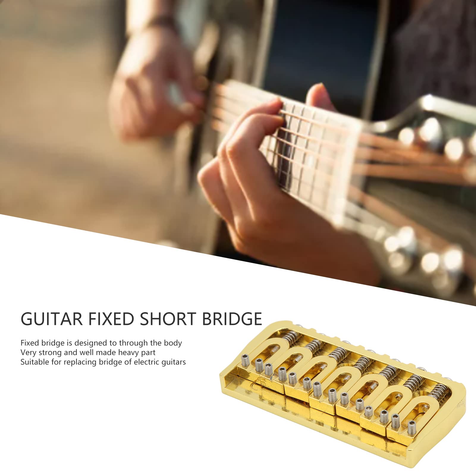 Chitarra Elettrica Fissa Ponte Corto Hardtail 7 Corde Attraverso Il Corpo Design Non Tremolo Dorato Per Chitarre Elettriche