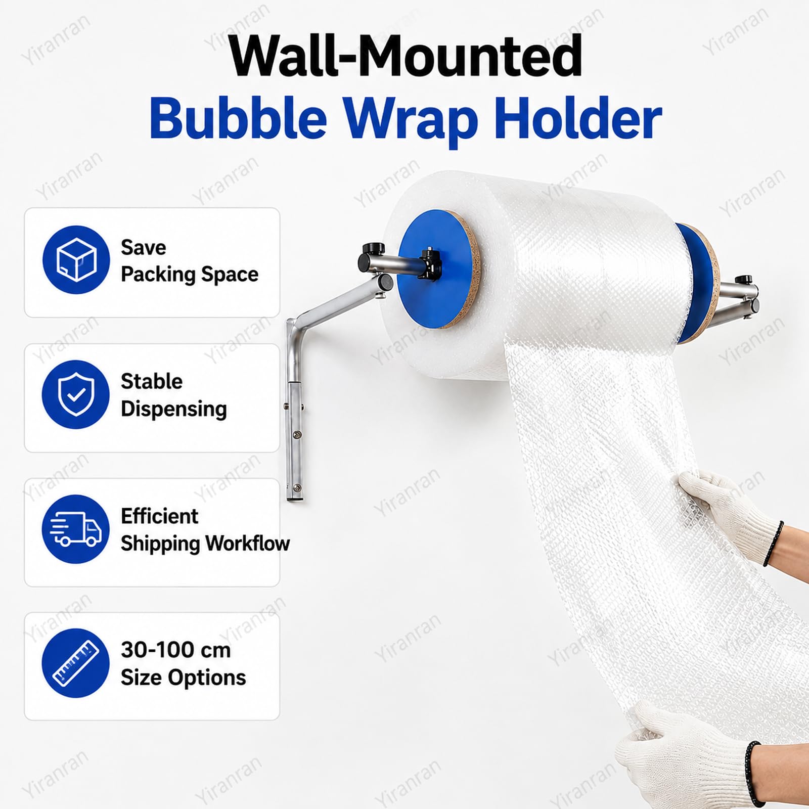 Porta Pluriball da Parete, Dispenser per Rotoli di Pluriball per Postazioni di Imballaggio E Spedizione, Organizer Salvaspazio per Piccole Imprese E Magazzini. 40cm