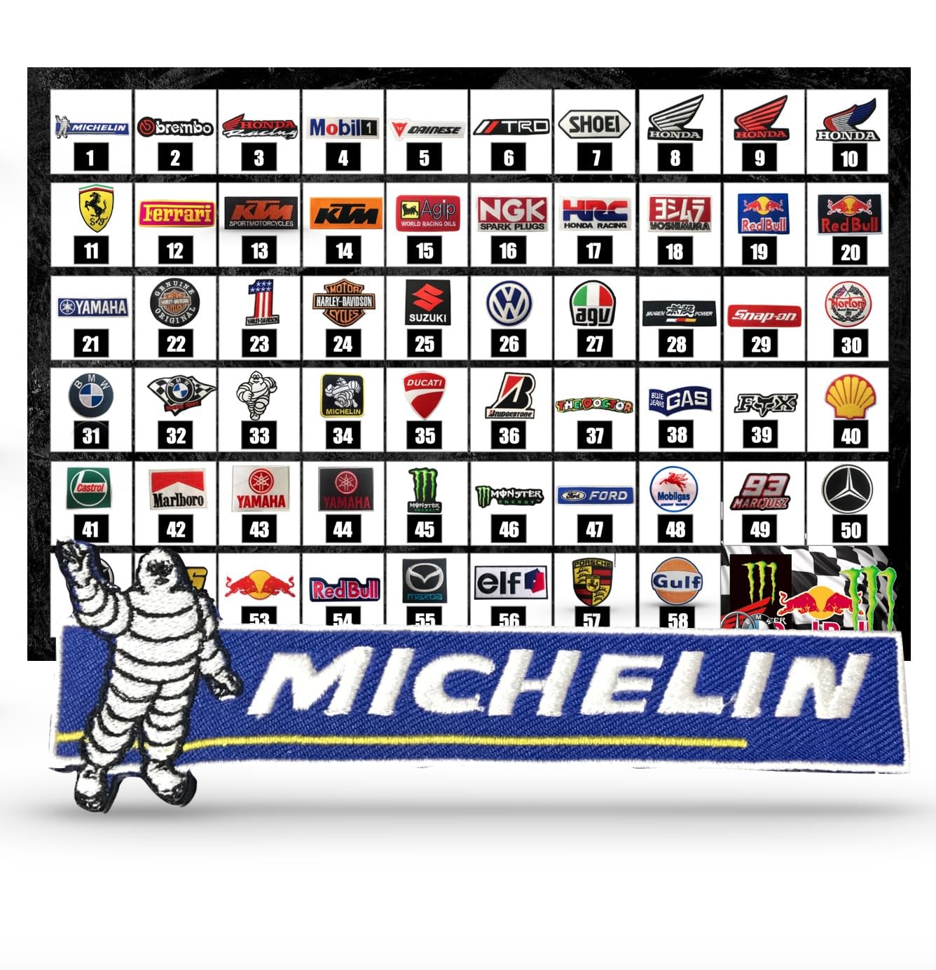 ノーブランド品汎用モンスターエナジードリンクMonsterEnergyモンエナアイロン刺繍アップリケレーシングワッペンロゴ文字下45用