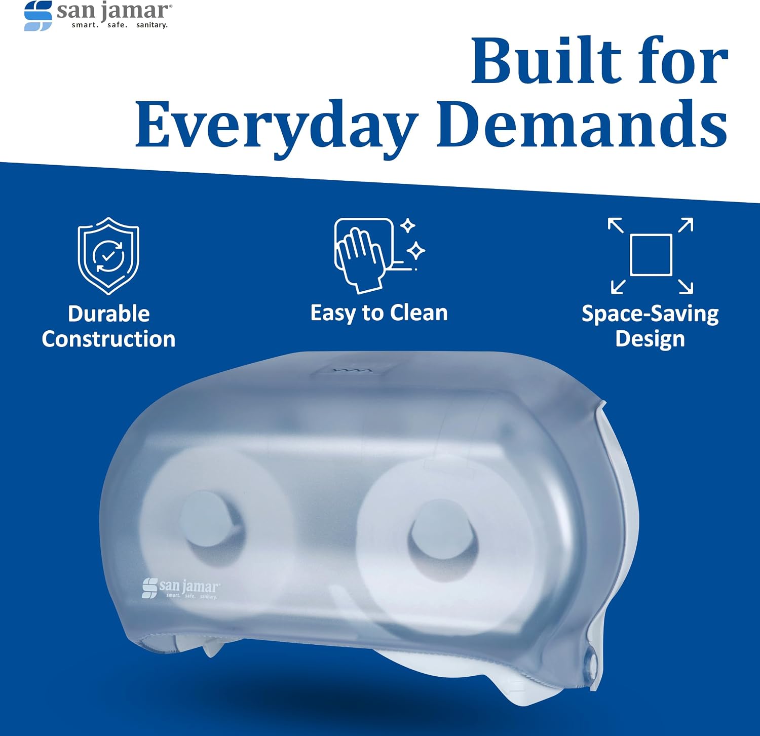 San Jamar Classic Versatwin Plastic Tissue Dispenser, Toilet Paper Holder, Tissue Holder with Dual Dispensing for Bathroom, Commercial, Office, Restaurants, Hospitals, Schools, 1.5 Inch, Arctic Blue