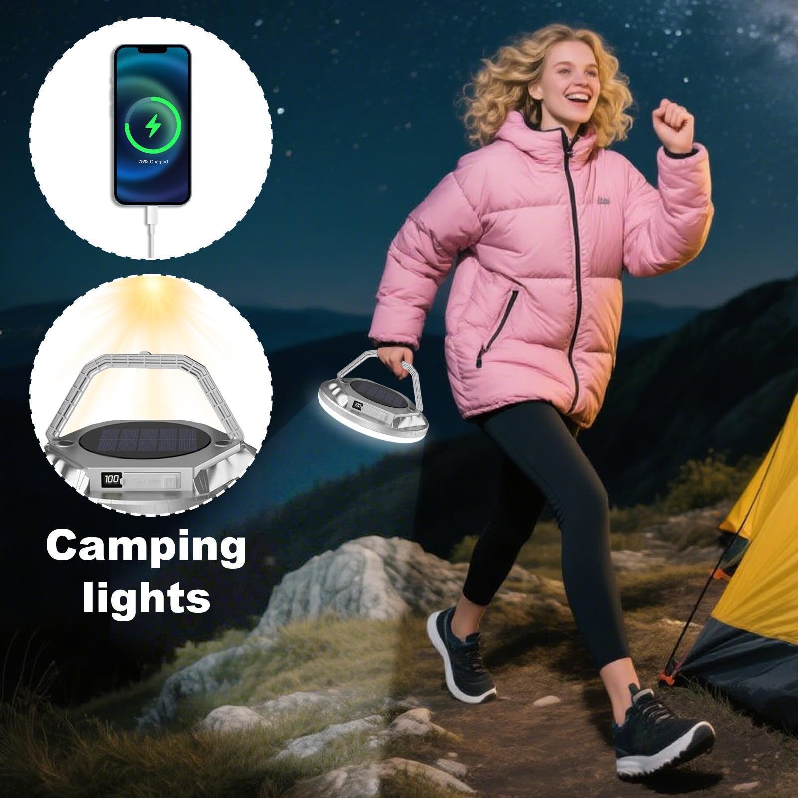 Przenośna Latarnia 1600 lumen Solarna do Namiotu