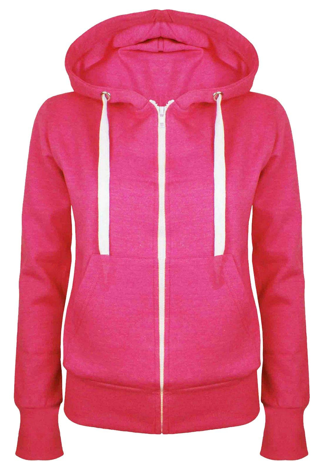 FAIRY BOUTIQUE Ladies Plain Zip Up Plus Size Hoodie Womens Hooded Top Long Sleeves Front Pockets Soft Stretchable Comfortable Hoodie (Pink UK 30-32)