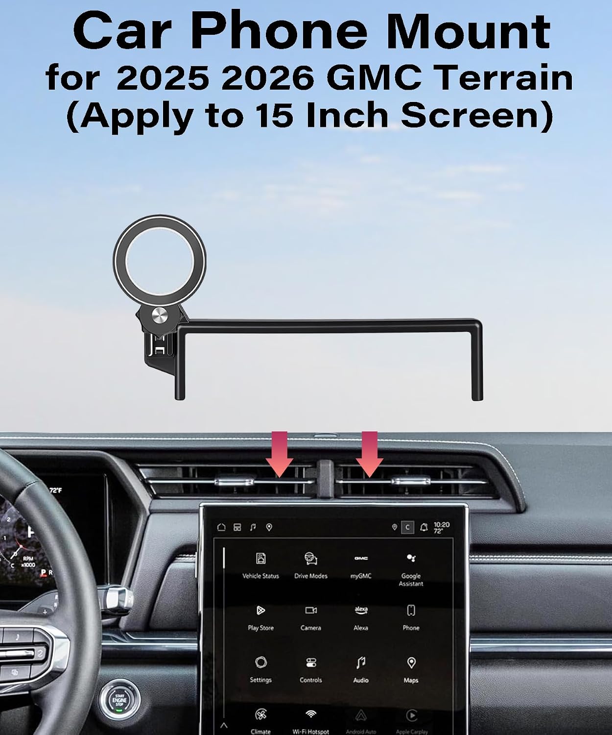 Car Phone Holder for 2025 2026 GMC Terrain Accessories Apply to 15 Inch Touch Screen Fixed Clip MagSafe Cell Phone Mount Hands-Free 360° Rotation