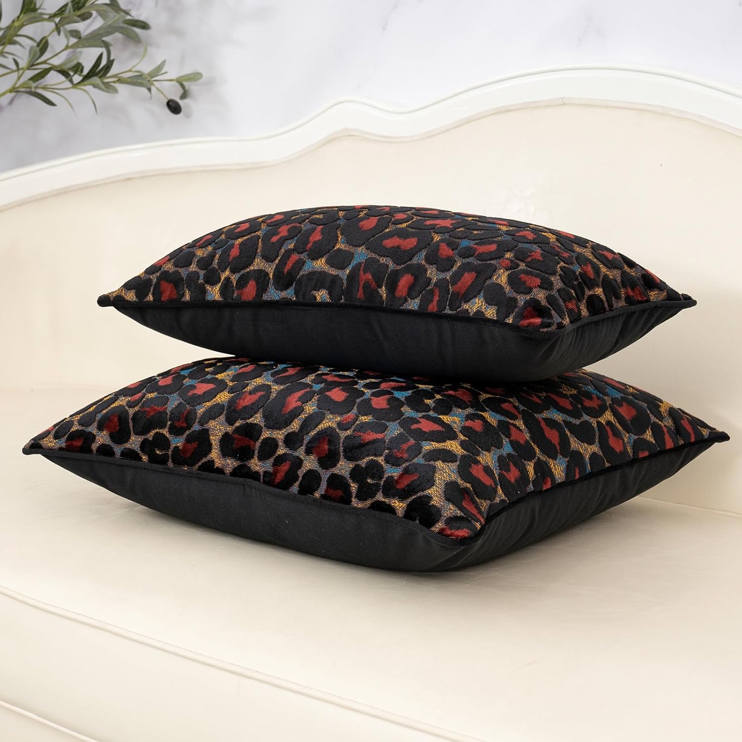 Alerfa Black Floral Throw Pillow Cover 20 x 20 Inch Cut Velvet Sqaure Luxury Decorative Pillow Cover for Couch Living Room Bedroom