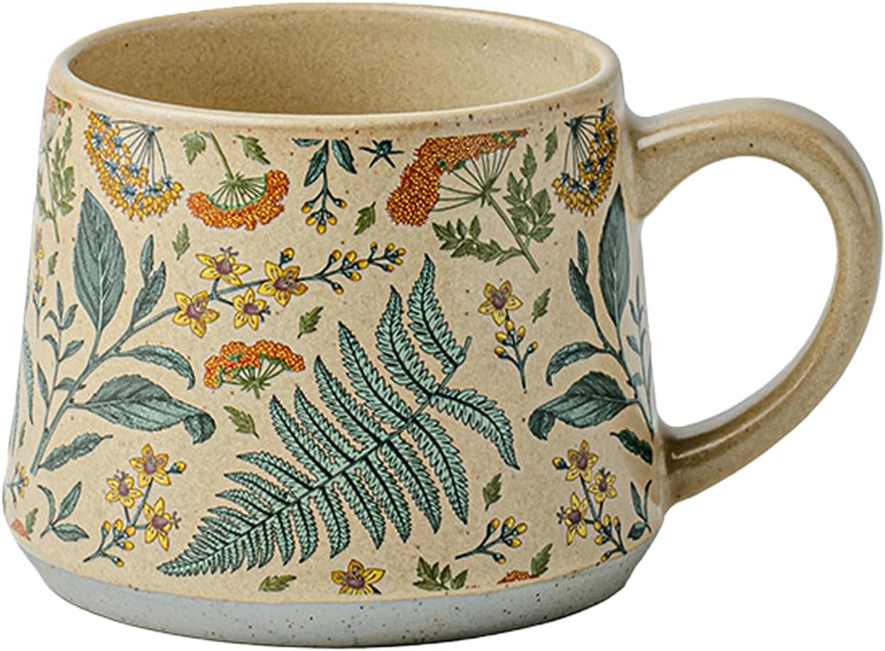 Ceramic Coffee Mug, 13oz Floral Design Pottery cute mugs, Ideal Gift for Women unique vintage pretty coffee mugs( Summer Whisper)