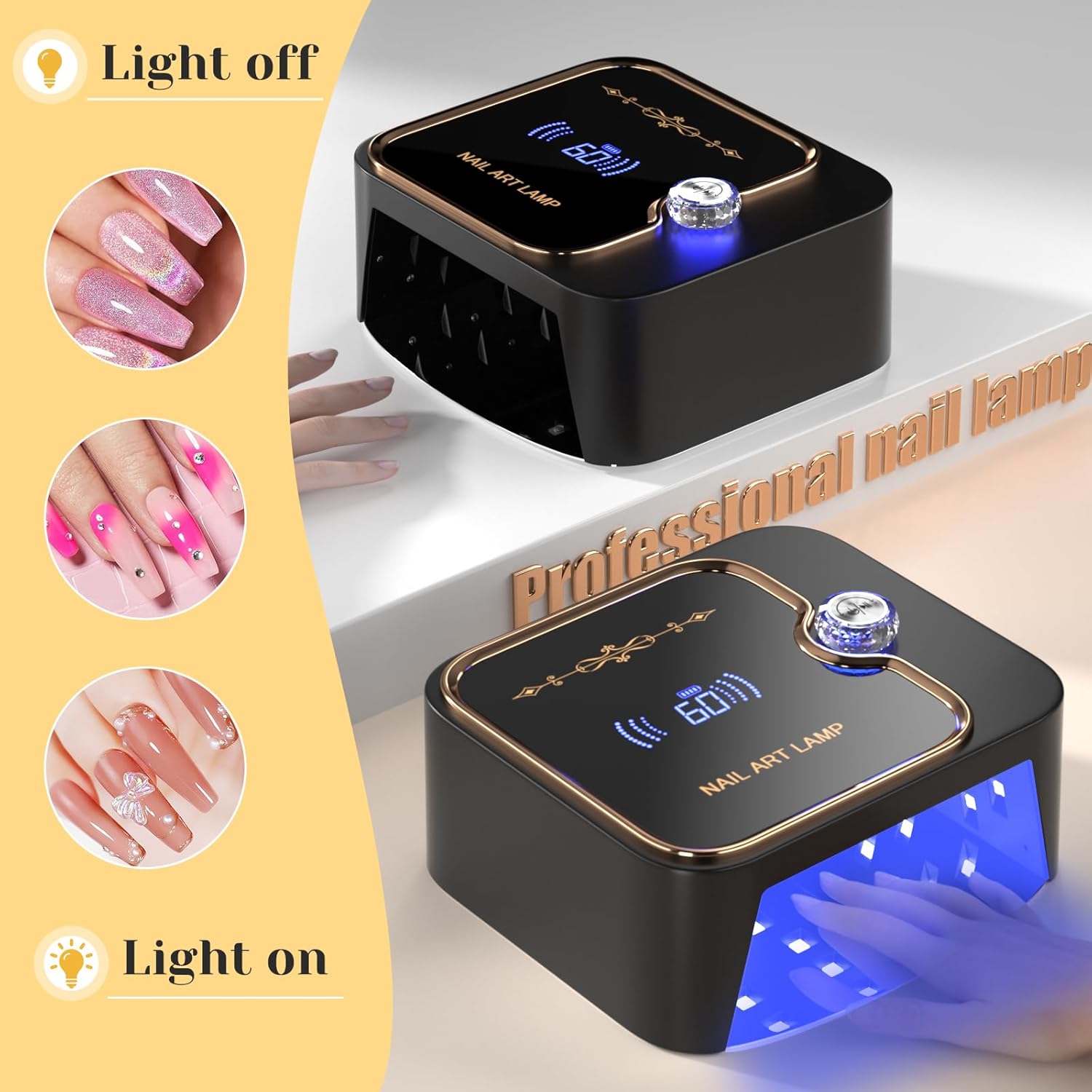 388W Cordless Nail Lamp, Rechargeable UV Light for Gel Nails with Unique Knob & Full LCD Display Screen, Portable Wireless UV LED Nail Lamp, Fast Curing Gel Nail Polish for Salon & Home Use