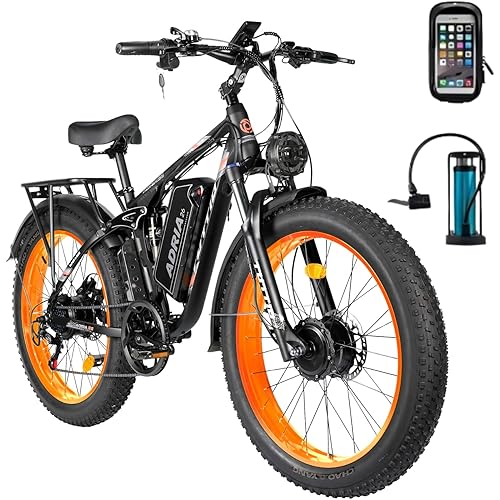 TUTTIO 5000W Peak Dual Motor Ebike, 40-46MPH Electric Bike for Adults, 52V 25AH Long Range Dirt Bike, 26" Fat-Tire Hunting Ebike, Full Suspension Mountain Bike for Off-Road Snow