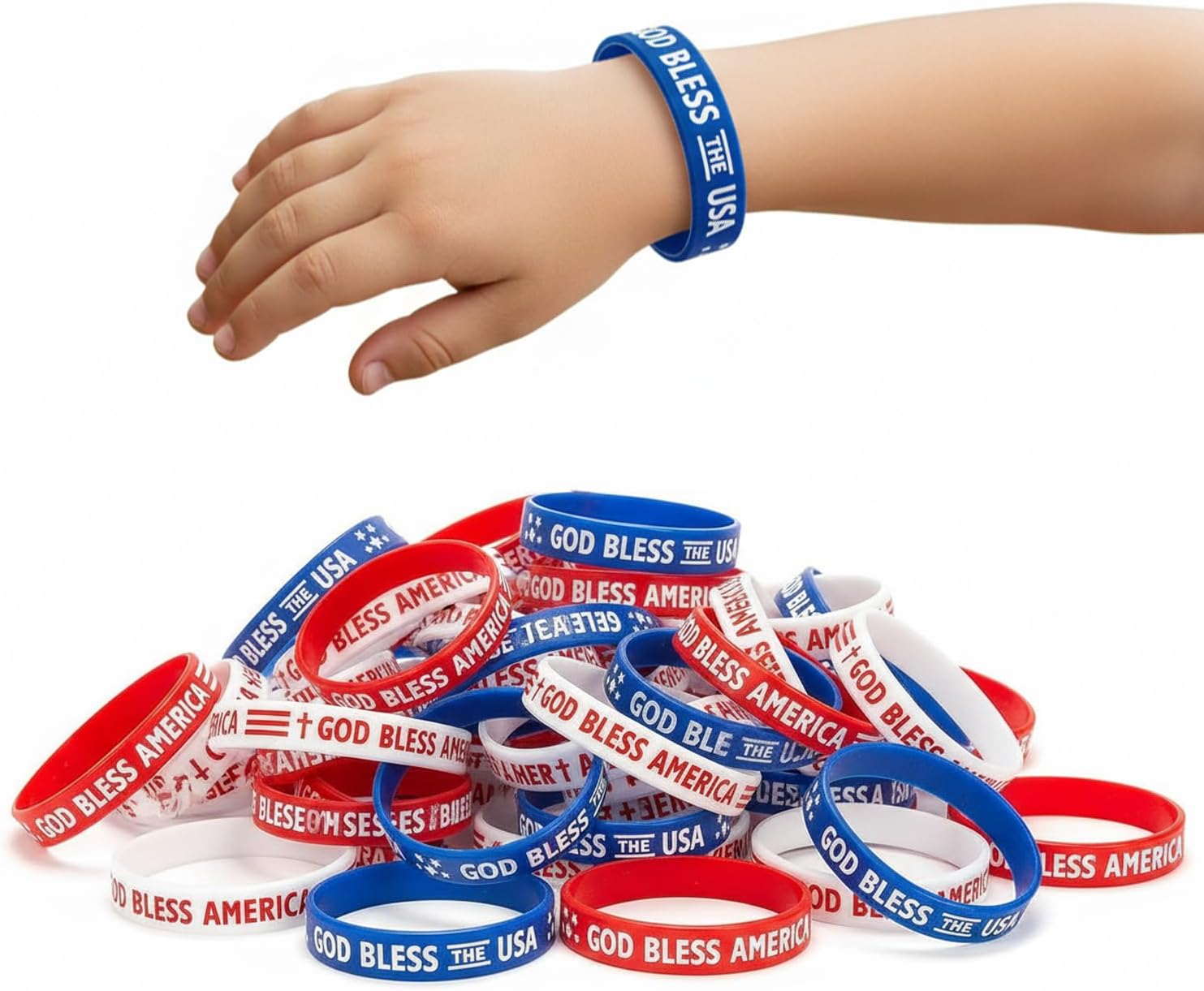 Fun Express Bulk 100 Piece Religious Patriotic Rubber Bracelets