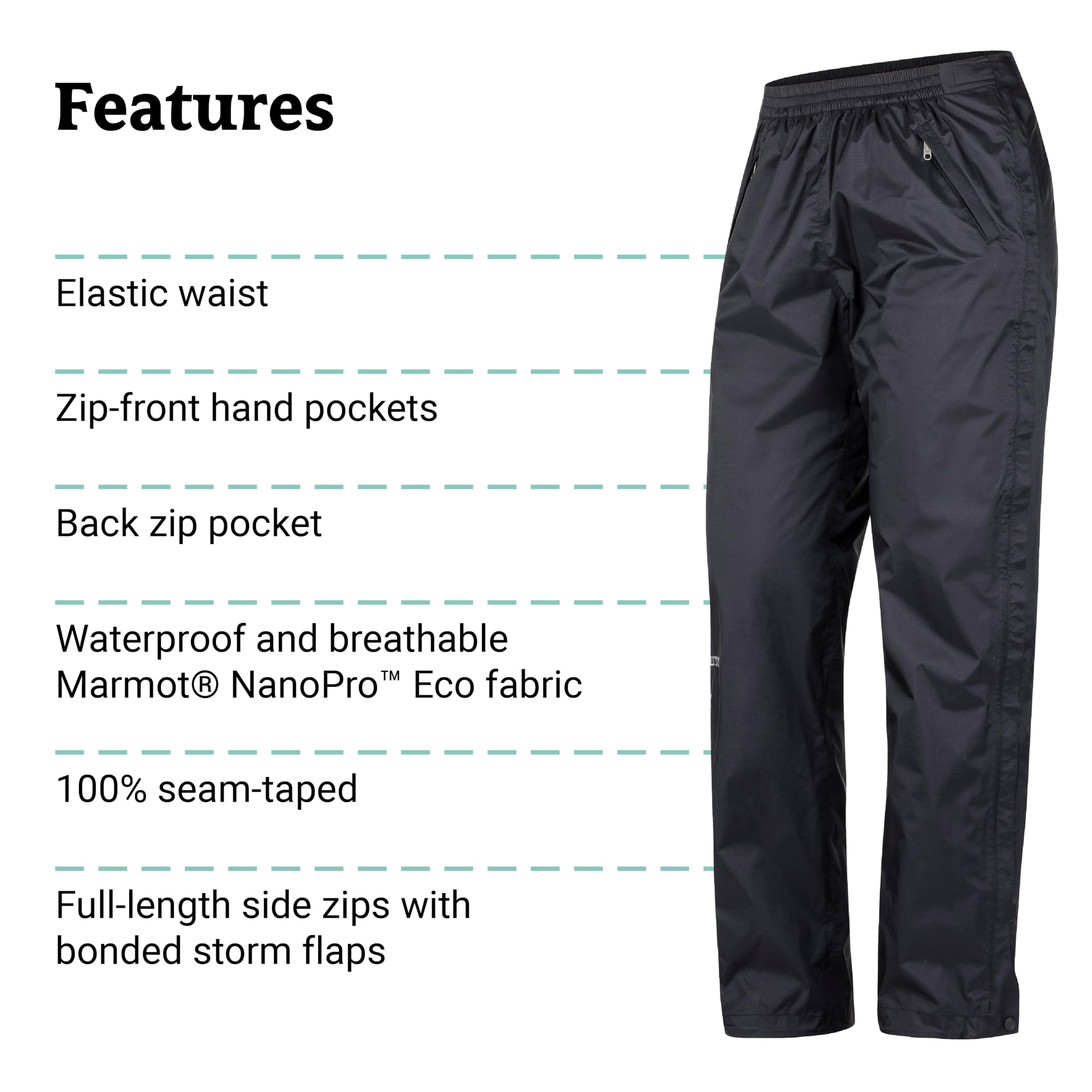 Marmot Damen wasserdichte Regenhose, Winddichte Wanderhose, atmungsaktive Regenkleidung zum Wandern und Trekking Wm's Precip Eco Full Zip Pant