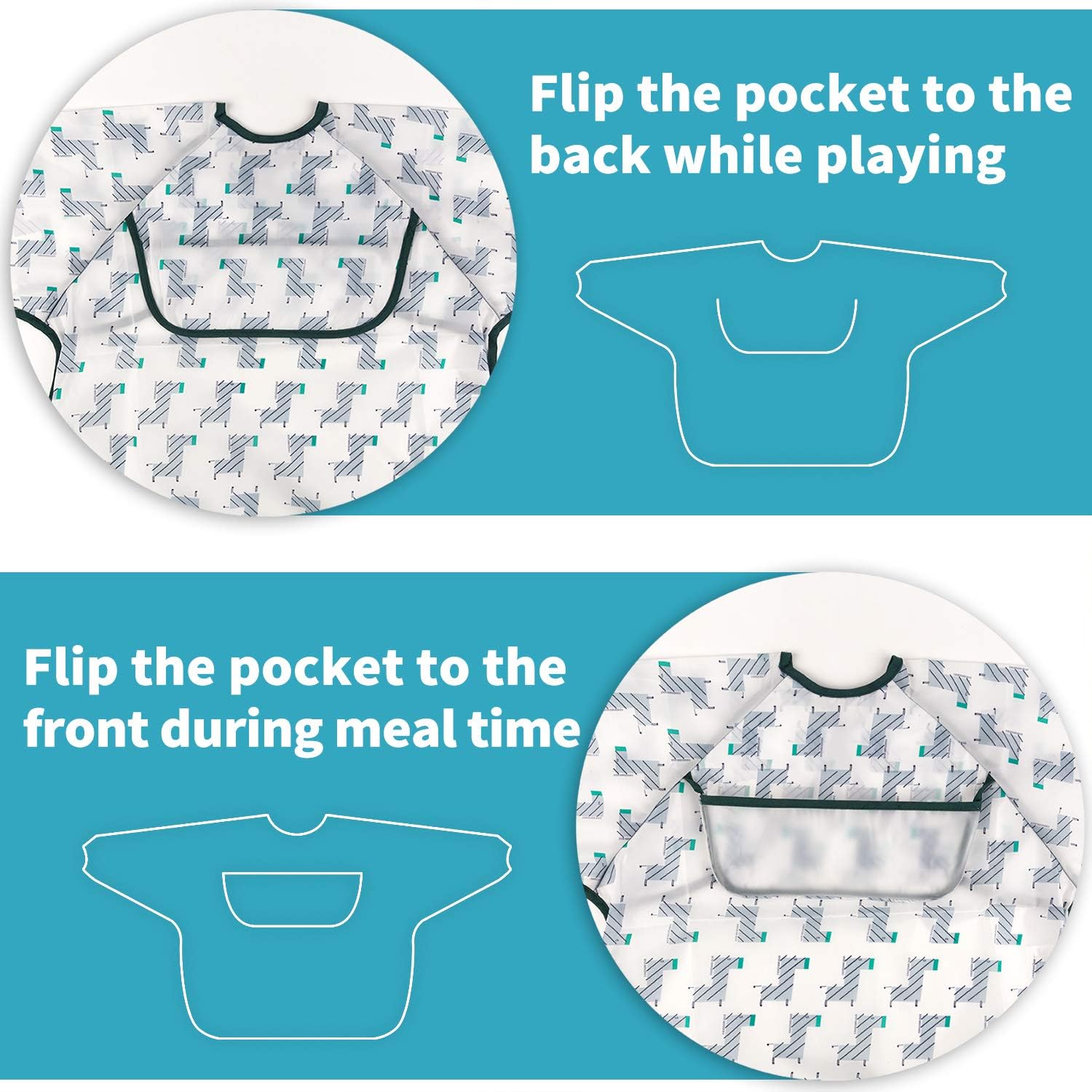3 Pcs Long Sleeved Bib Set | Baby Waterproof Bibs with pocket Bundle | Toddler Bib with Sleeves and Crumb Catcher