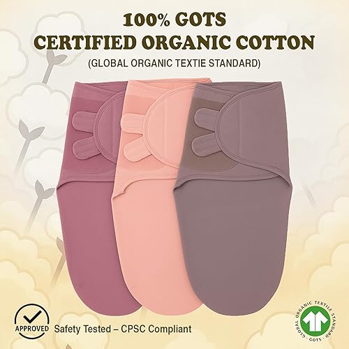 Miniatura 9 de Bublo Baby Pañales para recién nacidos de 0 a 3 meses, mantas para envolver al bebé de algodón orgánico con certificación GOTS, suaves y