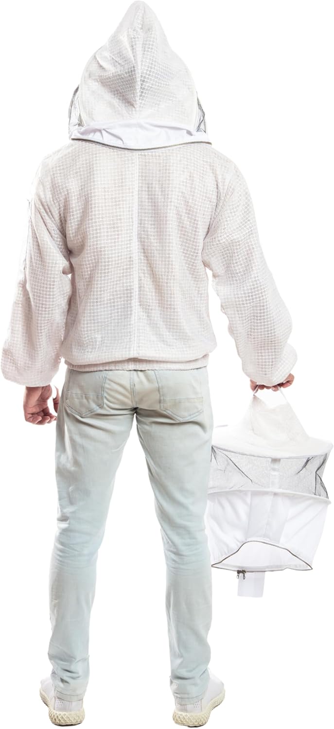-- Beekeeping Fully Ventilated Jacket in Multi-Color with Round Veil (XL, White with Two Veils)