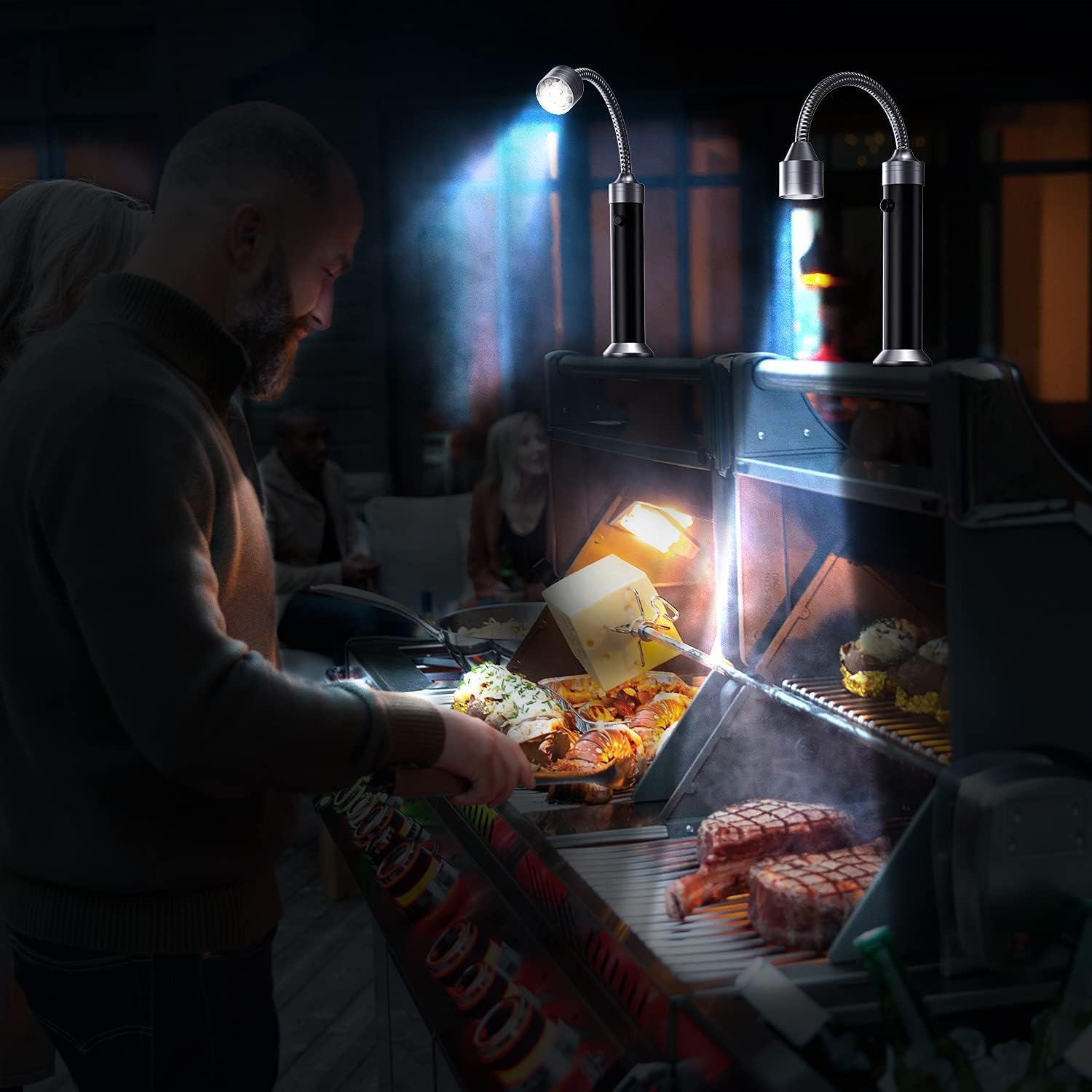 ZYXGY Barbecue Grill Light Magnetic Base Super-Bright LED BBQ Lights - 360° Flexible Gooseneck, Weather Resistant & Waterproofness with USB Charger and 6 AAA Batteries 2 Packs : Patio, Lawn & Garden