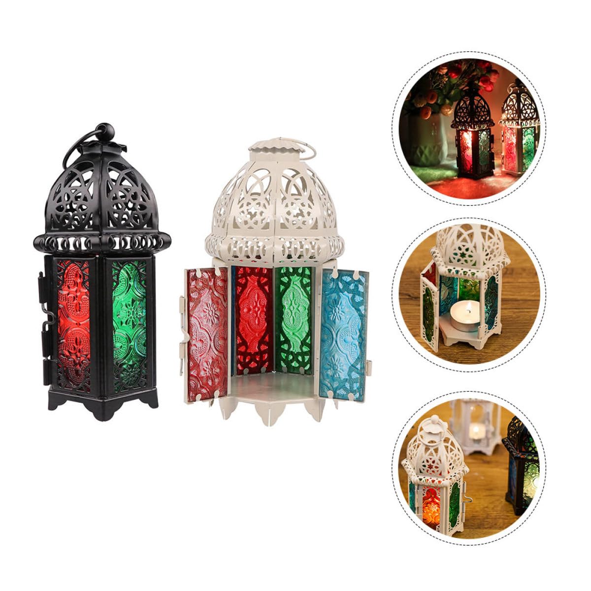 TOYANDONA Portavelas Retro de Hierro y Vidrio Estilo Marroquí, 2 Piezas, Diseño Delicado y Creativo, Fácil de Transportar para Decoración de Salón y Jardín