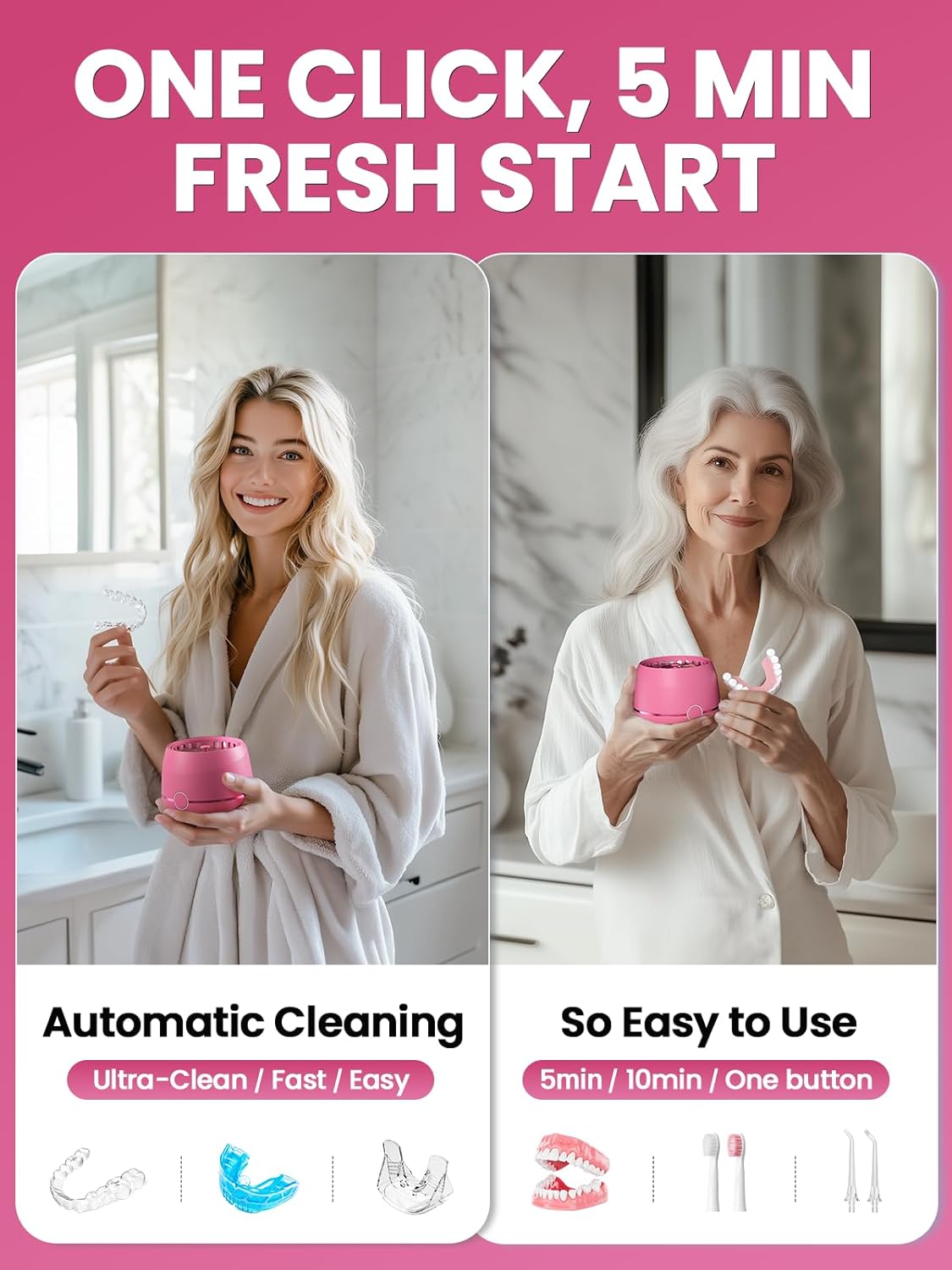 Dental Ultrasonic Retainer Cleaner Machine: Nicwell 200ML Dental Cleaning Pod for Denture, Mouth Guard, Night Guard, Braces, Tray, Aligner 45kHz Cleaner with Protection Design & Digital Timer - Image 3